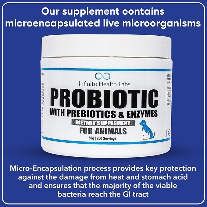 Probiotics for Dogs and Cats - Vet Formulated Made in USA Pet Prebiotic & Enzyme Powder for Digestive, Gut & Immune Health - 200 Servings (50 g)