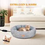 Heated Cat Bed for Indoor Cats, 20’’ Electric Cat Heated Bed Pet Warming Bed for Cats and Small Dogs, Washable Calming Round Donut Pet Bed with Heating Pad, Indoor Use