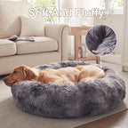36 inches Donut Dog Bed for Large Dogs - Calming Fluffy Round Pet Bed with Removable & Washable Cover,Fits up to 100 lbs Pets (Tie-dye Grey,Large)