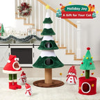 Christmas Cat Tree Tower for Indoor Cats Cute Santa Hat Design with Scratching Posts & Cozy Cat Bed, Small to Large Cat Tower, Red