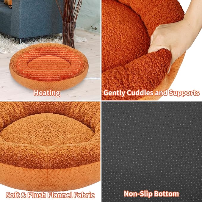 Heated Cat Beds for Indoor Cats Warming Cat Beds Super Soft Machine Washable Thermo Kitty Electric Heating Bed 19 Inches Round