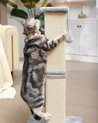 Cat Scratching Post, 33Inch Tall Cat Scratch Post for Indoor Cats Adults and Kitten, Sisal Cat Scratcher with Hanging Balls (Grey)