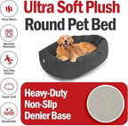 Majestic Pet 40 Inch Suede Shredded Memory Foam Mix Calming Large Dog Bed Washable 40 x 29 x 9 (Inch) - Cozy Soft Round Donut Dog Bed with Spine for Head Support - Pet Bed Gray