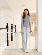 29"-57" Baby and Pet Safety Gate, 30" Tall Metal Walk-Thru Gate for Doorways & Stairs, Easy One-Hand Open, Dual Lock, Extensions & Wall Mounts Included (White, 29"-54" W x 30.5“H)