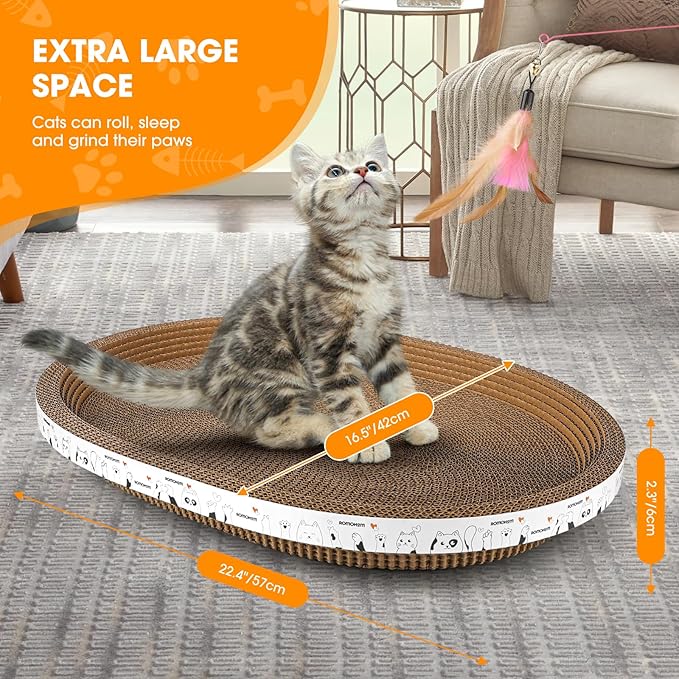 3 Pack Extra Large Oval Cat Scratcher Bed Scratch Pad Board Lounge Couch Cats Bowl Shaped Scratching Post Nest for Cats Grinding Claw Cat Scratcher Cardboard Furniture Protector 22.4" x 16.5" x 2.36"