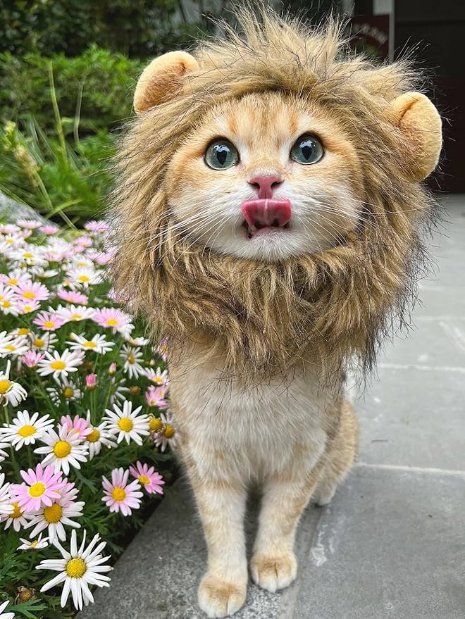 Lion Mane Wig for Dog and Cat Costume Pet Adjustable Washable Comfortable Fancy Lion Hair Cat Clothes Dress for Halloween Christmas Easter Festival Party
