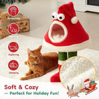 Christmas Cat Tree Tower for Indoor Cats Cute Santa Hat Design with Scratching Posts & Cozy Cat Bed, Small to Large Cat Tower, Red