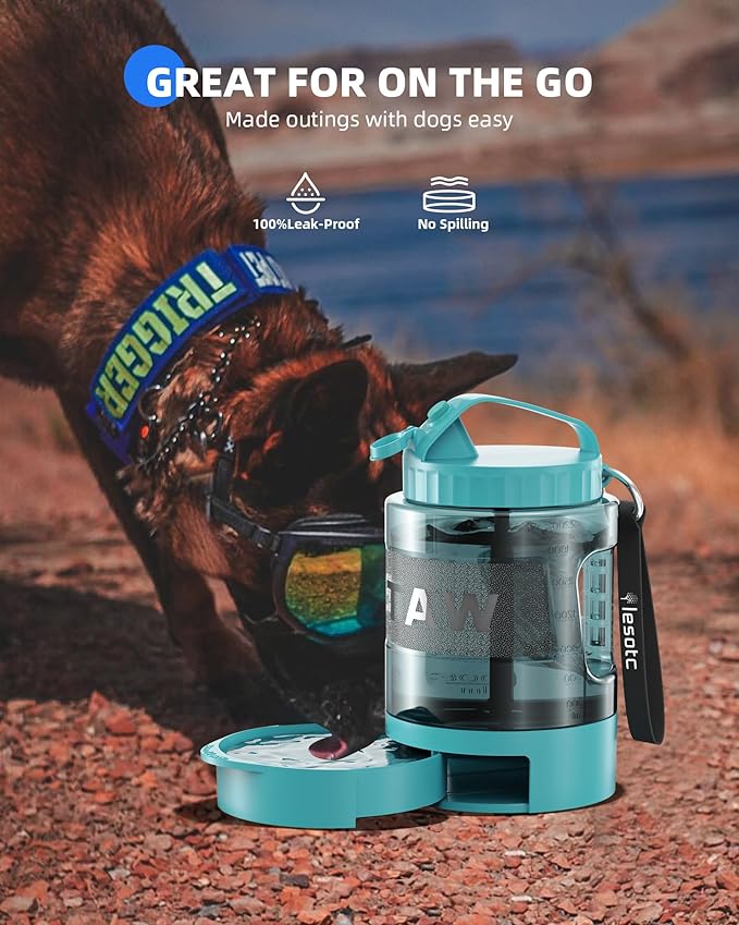 lesotc Dog Travel Water Bottle Portable with Pull-Out Drinking Bowl,77oz Large Travel Water Bowl Dispenser for Dogs Camping Essentials Hiking Beach Road Trip Park Walking On The Go Must Have,LightBlue