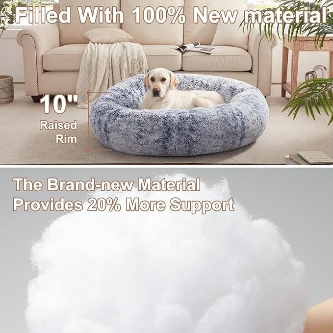 45 inches Donut Dog Bed for Extra Large Dogs,Calming Fluffy Round Jumbo Pet Bed with Removable & Washable Cover, Fits up to 150 lbs Pets (Dark Blue,XL)
