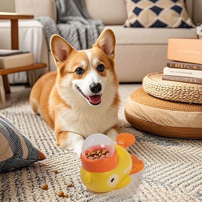 Interactive Dog Slow Feeder Puzzle Toy Durable Duck Shaped Design for Small Medium Dogs Promotes IQ Training Fun Mealtime Feeding Solution Interactive Pet Feeder（Yellow）