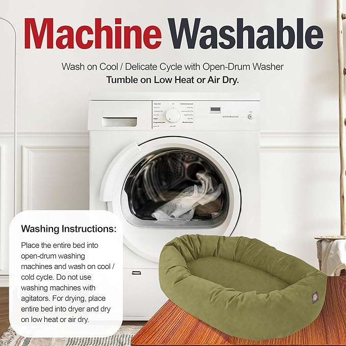 Majestic Pet 32 Inch Suede Shredded Memory Foam Mix Calming Medium Dog Bed Washable 32 x 23 x 7 (Inch) - Cozy Soft Round Donut Dog Bed with Spine for Head Support - Pet Bed Sage