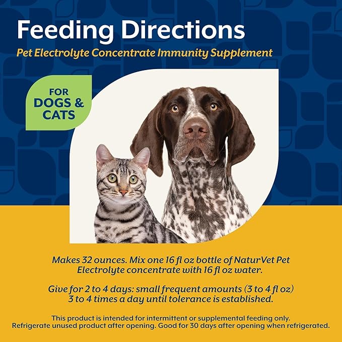 NaturVet Pet Electrolyte Concentrate for Dogs and Cats, 16 oz Liquid Concentrate, Made in The USA with Globally Source Ingredients