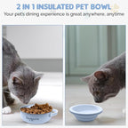 2-in-1 Insulated Dog Bowl with Collapsible Lid & Handle – Stainless Steel, Non-Slip Rubber Base – Portable Pet Water & Food Bowl for Dogs & Cats – 30 OZ + 20 OZ – Indoor & Outdoor (Blue)