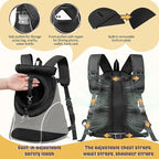 WOYYHO Pet Dog Carrier Backpack with Top and Side Windows, Small Dog Front Backpack Ventilated Dog Back Pack with Safety Belt for Travel Hiking Outdoor Adventures (Size M: 5-9 lbs, All Black 2.0)