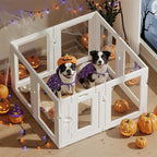 Clear Acrylic Dog Playpen Indoor, Puppy Cat Small Pet Play Pen, Easy Assemble & Disassemble Sturdy Plastic Dog Fence with Heavy Duty Door Lock (24In H, 8PCS), White