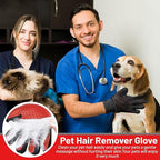 Upgrade Pet Grooming Gloves, Grooming Gloves for Dogs, Cats, Rabbits & Horses with Long and Short Hair, Efficient Pets Hair Remover Mittens - 1 Pair (Red)