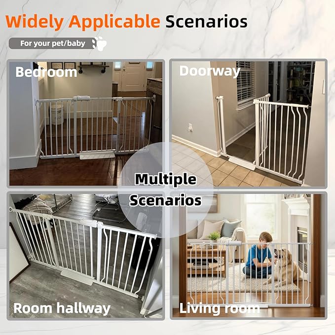 TSAYAWA 57.5"-62" Extra Wide Auto Closing Baby Safety Gate for Stairs & Doorways, Pressure Mounted No Drill Pet Gate with Walk-Through Door - Heavy Duty Childproof Gate for Toddlers, Kids, Dogs