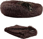 Best Friends by Sheri Bundle Set The Original Calming Shag Donut Cuddler Cat and Dog Bed + Pet Throw Blanket Dark Chocolate Medium 30" x 30"