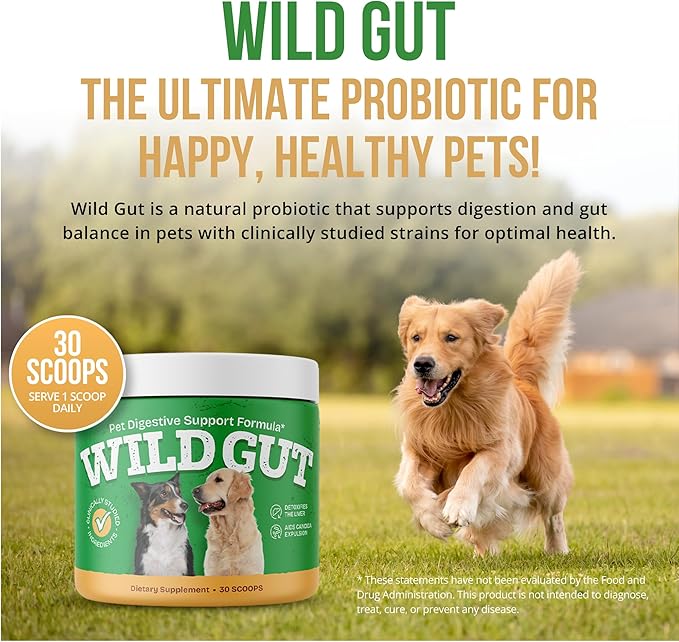 Wild Gut - Natural Probiotic Supplement for Pets | Supports Digestive Health & Gut Microbiome | 8 Probiotic Strains | 3 Bottles