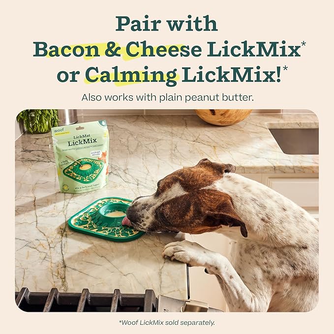 WOOF LickMat - Easy-to-Clean Lick Mat for Dogs - Slow Feeder Mat with Non-Slip Design - BPA-Free Silicone Lick Mat - Interactive Dog Toys - Green