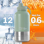 32oz 3-in-1 Portable Travel Water Bottle, Food & Hydration Bottle - Dual Use for Humans & Pets with Detachable Bowls, Stainless Steel, Keeps Water Hot for 6hrs & Cold for 12hrs