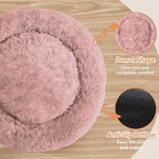 JOLLYVOGUE Calming Dog & Cat Bed for Small Dogs, Anti-Anxiety Donut Cuddler Cozy Soft Round Bed with Anti-Slip Bottom, Fluffy Faux Fur Plush Cushion Beds for Small Medium Dogs (27")