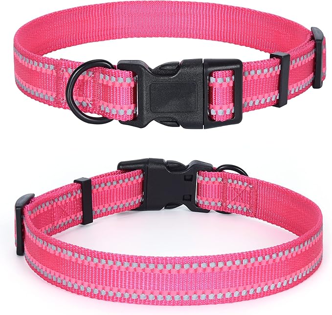 Mile High Life Nylon Night Light Glow Collar, Reflective Light Up Dog Collar, Fluorescent Self-Luminescent Strap for Small Medium Large Dogs (Pink, S Neck11-15")