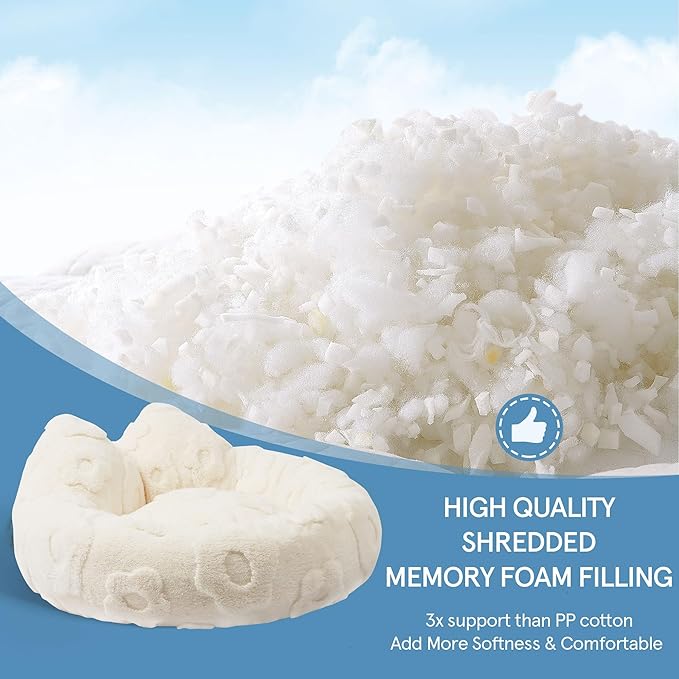 Round Dog Bed for Small Dogs & Cats -Washable Dount Cute Cat Bed for Indoor Cats, Orthopedic Sherpa Fleece Soft Cozy Calming Pet Bed with Removable Zipper Cover (White, (23x23x8inches))