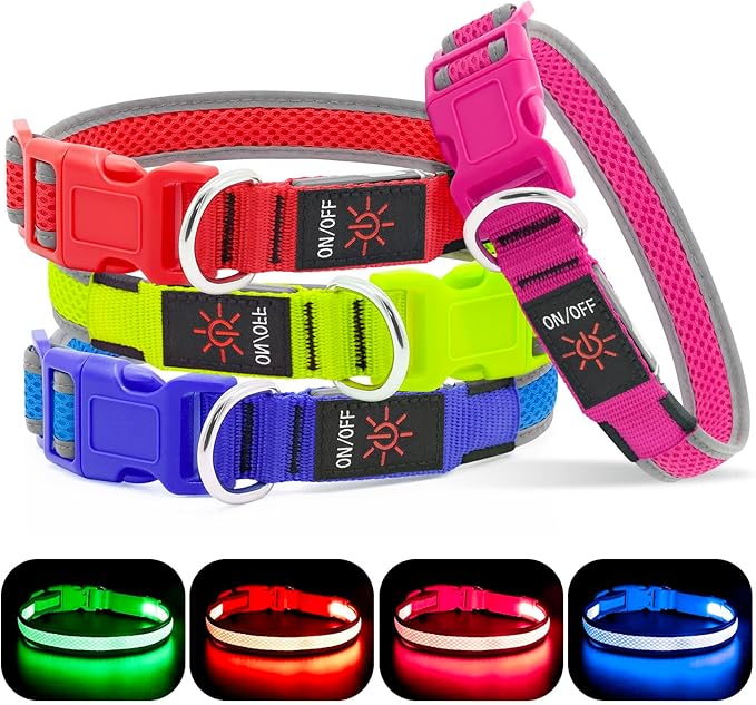 YFbrite Light up Dog Collar, USB Rechargeable LED Puppy Collar Super Bright Adjustable Glowing Dog Lights for Night Walking (Pink, Small)