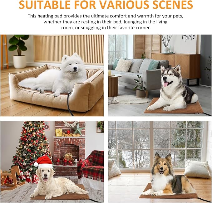 Upgraded Pet Heating Pad, 5 Adjustable Temperature & Timer, Electric Heated Dog Cat Bed for Winter, Auto Power-Off, Waterproof Chew-Resistant (M:20'' x 16'')