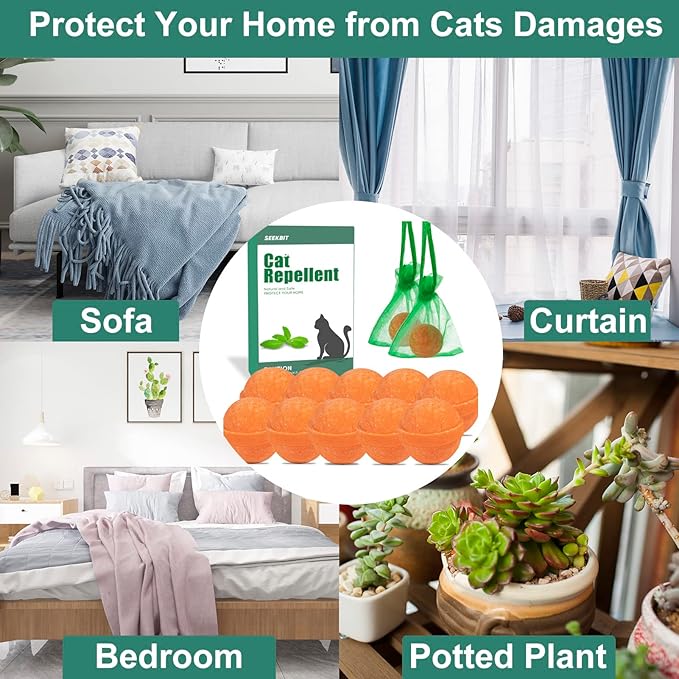 10 Pack Cat Repellent Outdoor to Keep Cats Away, Cat Deterrent Indoor Powered by Peppermint & Lemongrass Oils Safe for Pets & Children, Keeps Cats Out of Furniture, Plants, Specific Areas Effectively