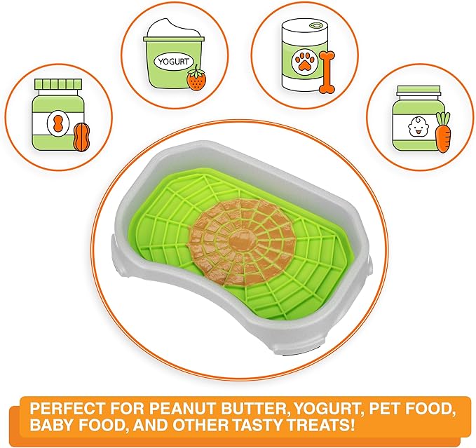 Neater Pets - Neat-LIK Pad with Mess-Proof Tray Keeps Floors Clean - Slow Feeding Pad for Dogs & Cats - Relieves Anxiety & Cures Boredom - Fill Licking Pad with Treats & Food (Green & Vanilla Bean)