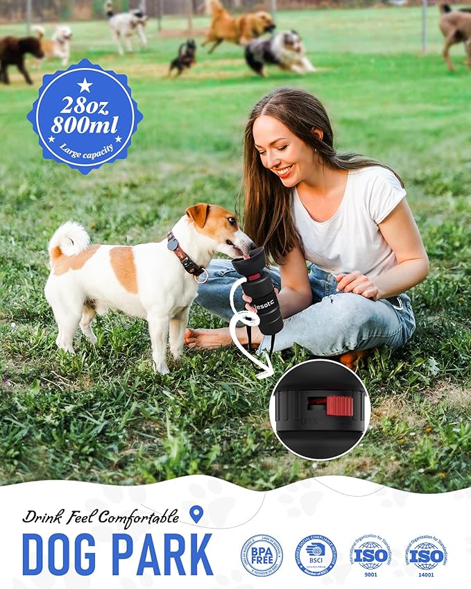Lesotc Dog Water Bottle, Portable Water Dispenser with Water Bowl, Leak Proof Pet Travel Squeeze Bottle, Puppy Essentials Dog Stuff Accessories for Outdoor Walking, Hiking, Camping Doggie Gift