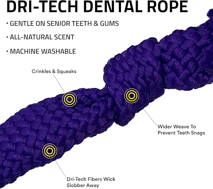 Playology Dog Toys | Dri-Tech Dental Rope Toy for Dogs - Gentle on Teeth | Jumbo Pork Sausage Scented Toy - Easy to Clean and Made from Non Toxic Materials