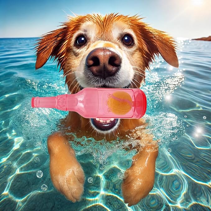 Wine Bottle Dog Toy, Fun Interactive Cute Squeaky Dog Toys with Tennis Ball Inside, Ideal for Large/Medium/Small Dogs to Fetch Games and Bonding Time, Not for Heavy Chewers, Medium-Red