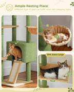 PEQULTI Tall Cat Tree, Floor to Ceiling Cat Tree Tower Adjustable [90.5''-100.4''=230-252CM] with Cat Condo, Cat Hammock and Scratching Post, Climbing Tree for Indoor Large Cats, Green