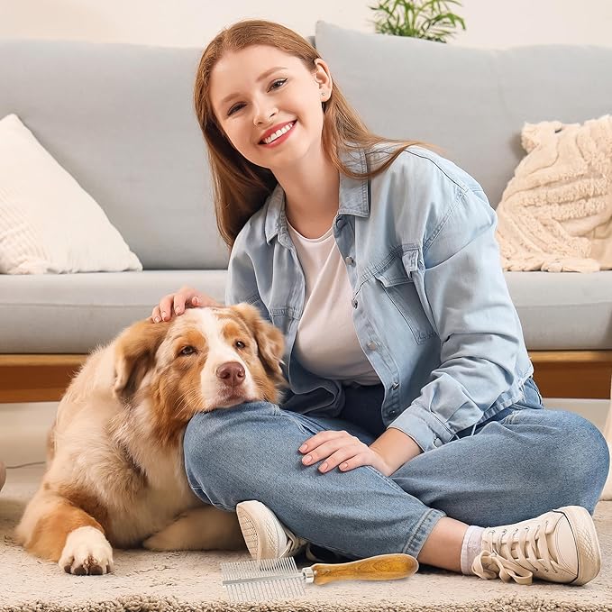 Takavu Double-Sided Metal Pet Comb for Dogs & Cats - Stainless Steel Teeth for Detangling, Removing Loose Hair & Flea Check - Grooming Tool