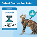Voyager Escape-Proof Step-in Lock Cat Harness & 5ft Neoprene-Handle Leash Set All-Weather Mesh with Reflective Stitching for Small to Large Cats by Best Pet Supplies, Black Trim-Turquoise (327), XS