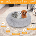 Heated Cat Bed for Indoor Cats - Fluffy 23 Inch Donut Pet Bed with Removable Heating Pad for Cats & Small Dogs, Ideal for Year Round Comfort