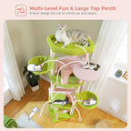 Tall Pink Cat Tree for Indoor Cats Large Adult, 71.2" Multi-Level Cat Tower with 2 Spacious Condos, 3 Hammocks, Super Large Top Perch, 2 Pompoms
