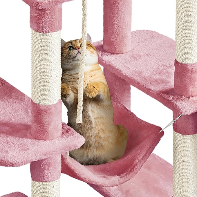 Yaheetech Cat Tree Cat Tower, 63in Multi-Level Kitten Tree w/Sisal-Covered Scratching Posts & Condo, Pet Furniture Activity Center for Kitty, Pink