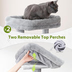 80.7''(205cm) Cat Tree for Indoor Cats, Large Cat Tower for Multi Adult Cats, Cat Tree House with Big Hammock, 2 Top Perches/Cat Condos/Baskets, 8 Scratching Posts, Light Gray GCT034W