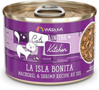Weruva Cats in The Kitchen, La Isla Bonita with Mackerel & Shrimp Au Jus Cat Food, 6oz Can (Pack of 24)