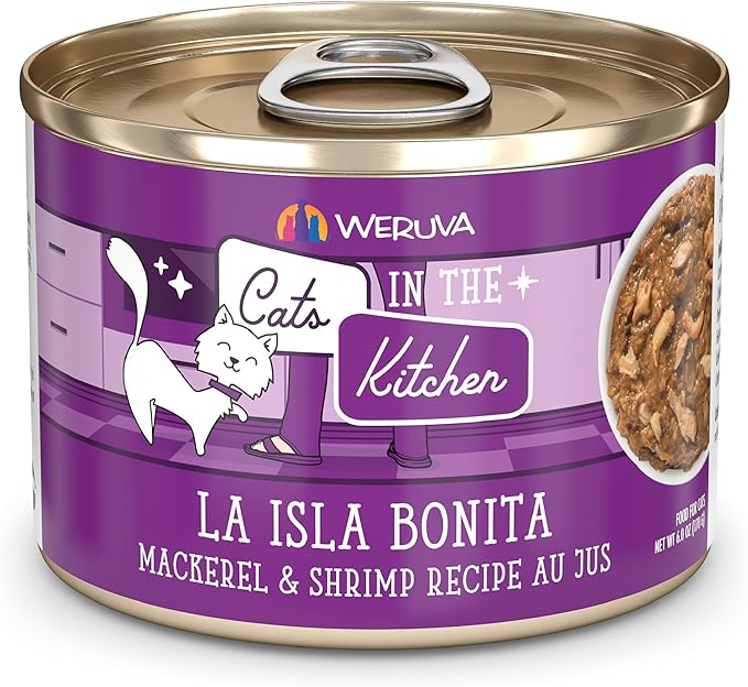 Weruva Cats in The Kitchen, La Isla Bonita with Mackerel & Shrimp Au Jus Cat Food, 6oz Can (Pack of 24)