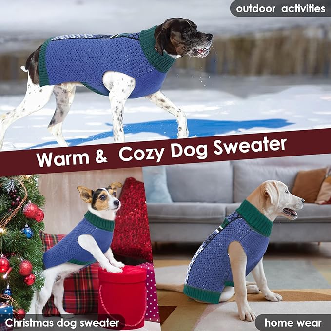5XL Dog Sweaters for Large Dogs, Thick Turtleneck Sweater with Leash Hole, Easy to Put on Stretchy Christmas Pullover, Dog Clothes for Cozy Home Sleep & Warm Outdoor Walk, Green XXXXXL