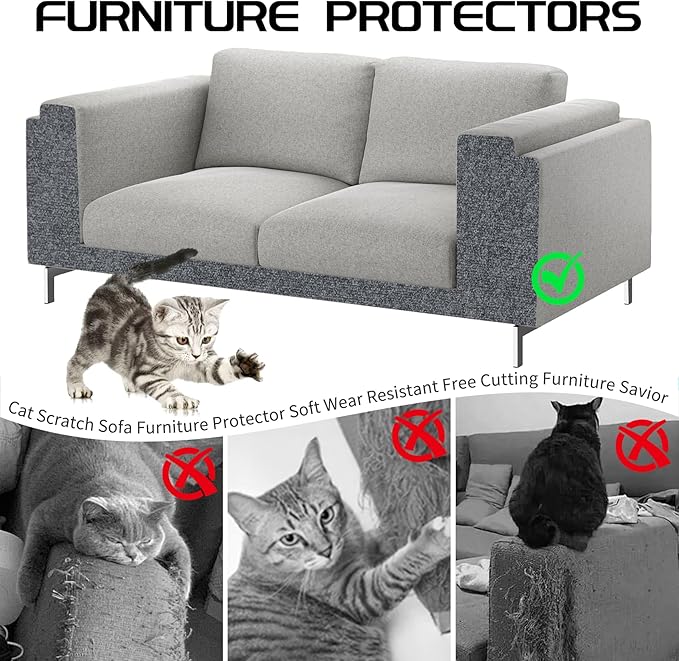 2 Pcs 39.4"x15.8" Cat Scratch Mat, Cat Scratch Couch Furniture Protector, Trimmable Self-Adhesive Cats Scratch Pads, DIY Cat Scratcher for Wall Protector and Covering Cat Tower (Dark Gray)
