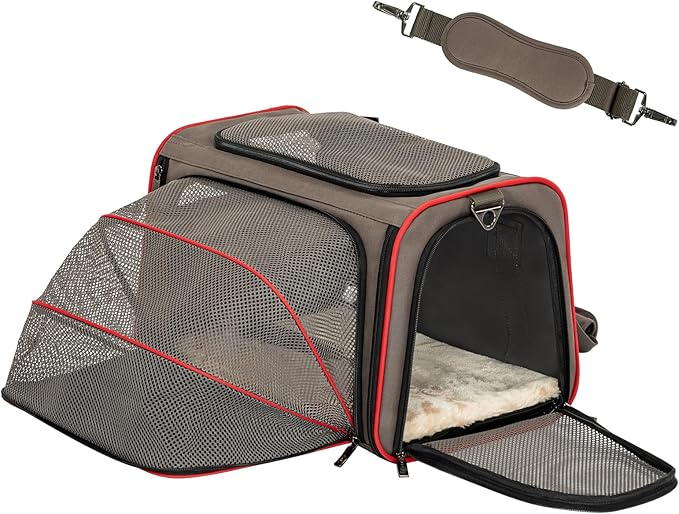 Petsfit Expandable Cat Carrier Dog Carriers,Airline Approved Soft-Sided Portable Pet Travel Washable Carrier for Kittens,Puppies,Removable Soft Plush mat and Pockets,Locking Safety Zippers