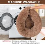 Dog Calming Beds for Small Medium Large Dogs - Round Donut Washable Puppy Dog Bed, Anti-Slip Faux Fur Fluffy Donut Cuddle Anxiety Cat Pet Bed(32'' Khaki