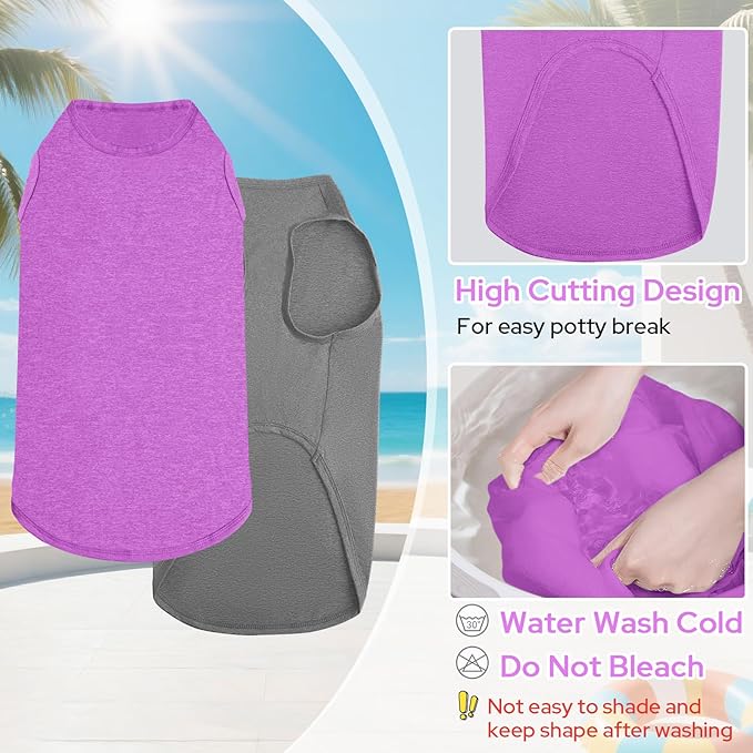 2 Pack Dog Shirts, Summer Lightweight Dog T-Shirts Sleeveless Vest, Breathable Pet Clothes Tank Top for Large Medium Dogs, Purple + Gray (2XL)