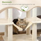 Globlazer Cat Tree Tower, 76-Inch Extra Tall Multi-Level Cat Furniture with Cozy Condos, Hammock and Perches for Adult Cats, Perfect for Climbing, Scratching, and Play, F76, Beige